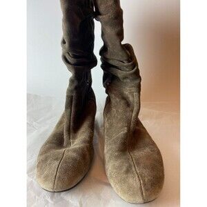 Prada Womens Boots Brown Size 36.5 Suede Slouch Boots Mid-Calf Pleated